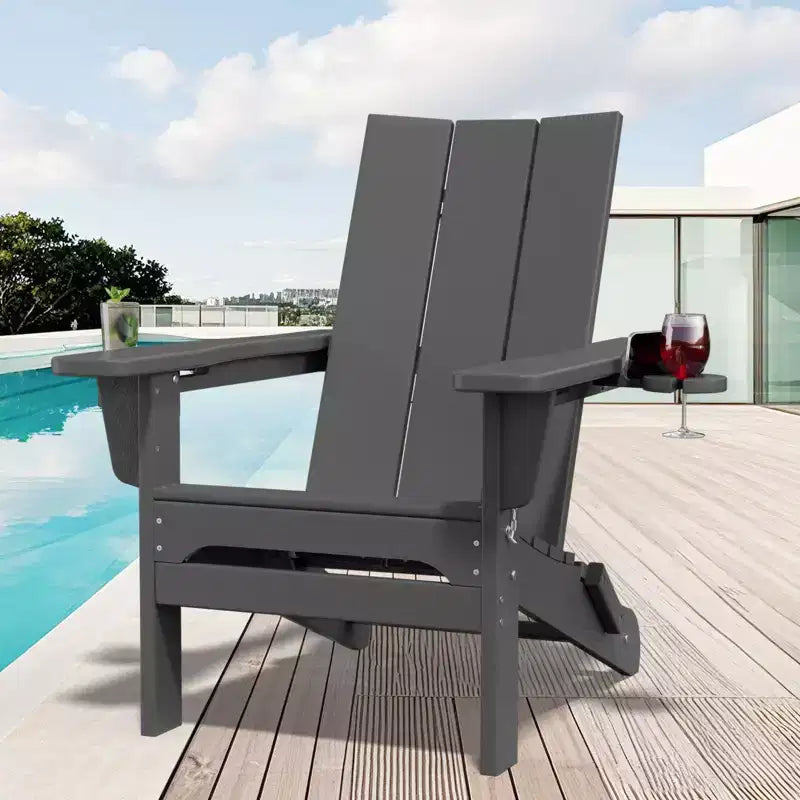Fauteuils Adirondack pliables Hyleory Outdoor en PEHD avec 2 porte-gobelets - Dossier incurvé à 103 degrés pour patio