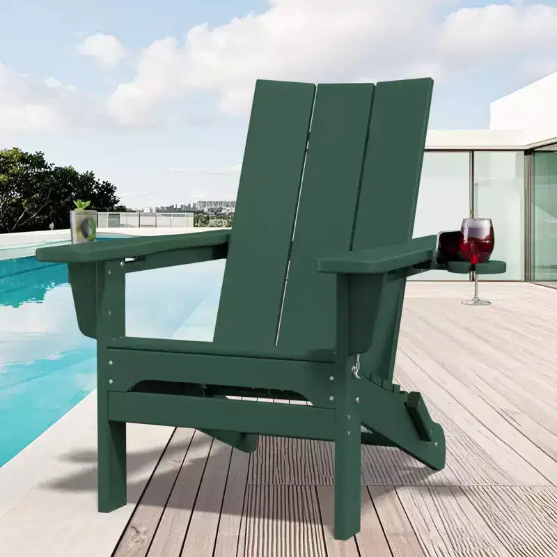 Fauteuils Adirondack pliables Hyleory Outdoor en PEHD avec 2 porte-gobelets - Dossier incurvé à 103 degrés pour patio