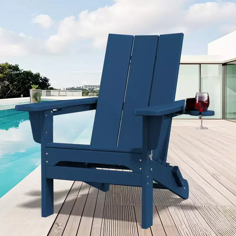Fauteuils Adirondack pliables Hyleory Outdoor en PEHD avec 2 porte-gobelets - Dossier incurvé à 103 degrés pour patio