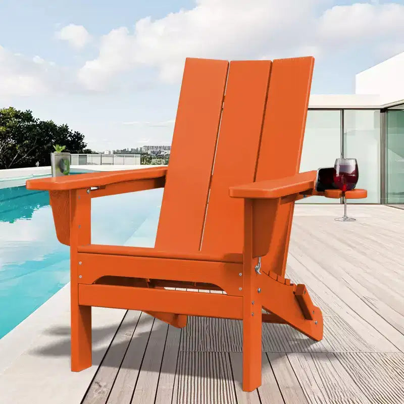 Fauteuils Adirondack pliables Hyleory Outdoor en PEHD avec 2 porte-gobelets - Dossier incurvé à 103 degrés pour patio