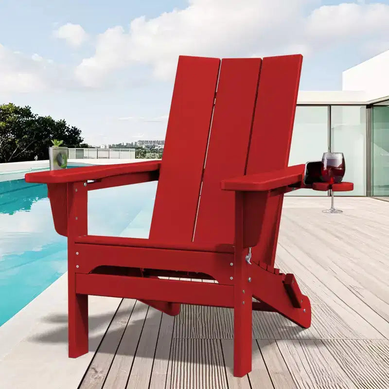 Fauteuils Adirondack pliables Hyleory Outdoor en PEHD avec 2 porte-gobelets - Dossier incurvé à 103 degrés pour patio