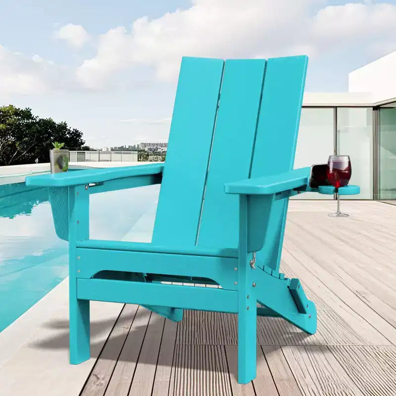 Fauteuils Adirondack pliables Hyleory Outdoor en PEHD avec 2 porte-gobelets - Dossier incurvé à 103 degrés pour patio
