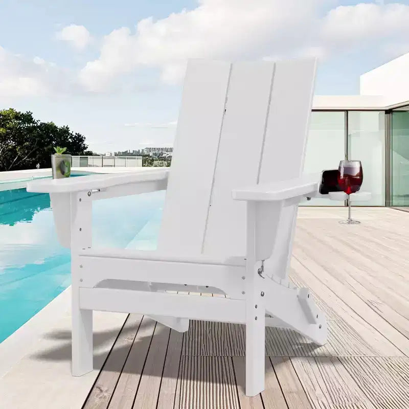 Fauteuils Adirondack pliables Hyleory Outdoor en PEHD avec 2 porte-gobelets - Dossier incurvé à 103 degrés pour patio