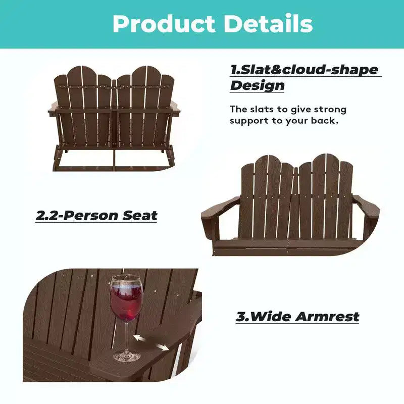 Hyleory Sedia Adirondack a 2 posti, poltrona doppia morbida, sedia pieghevole da balcone Cloud, resistente alle intemperie