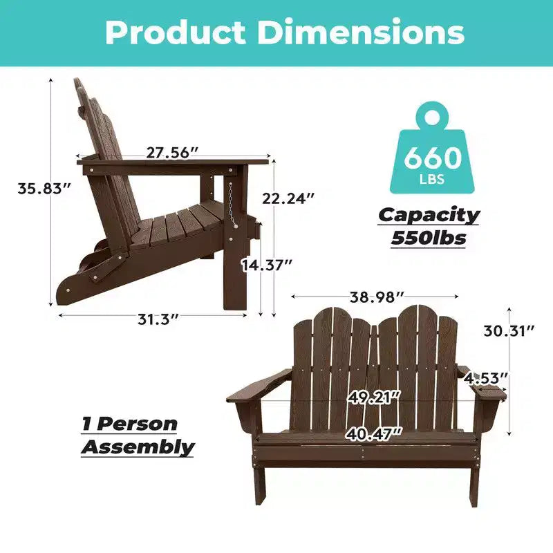 Hyleory Sedia Adirondack a 2 posti, poltrona doppia morbida, sedia pieghevole da balcone Cloud, resistente alle intemperie