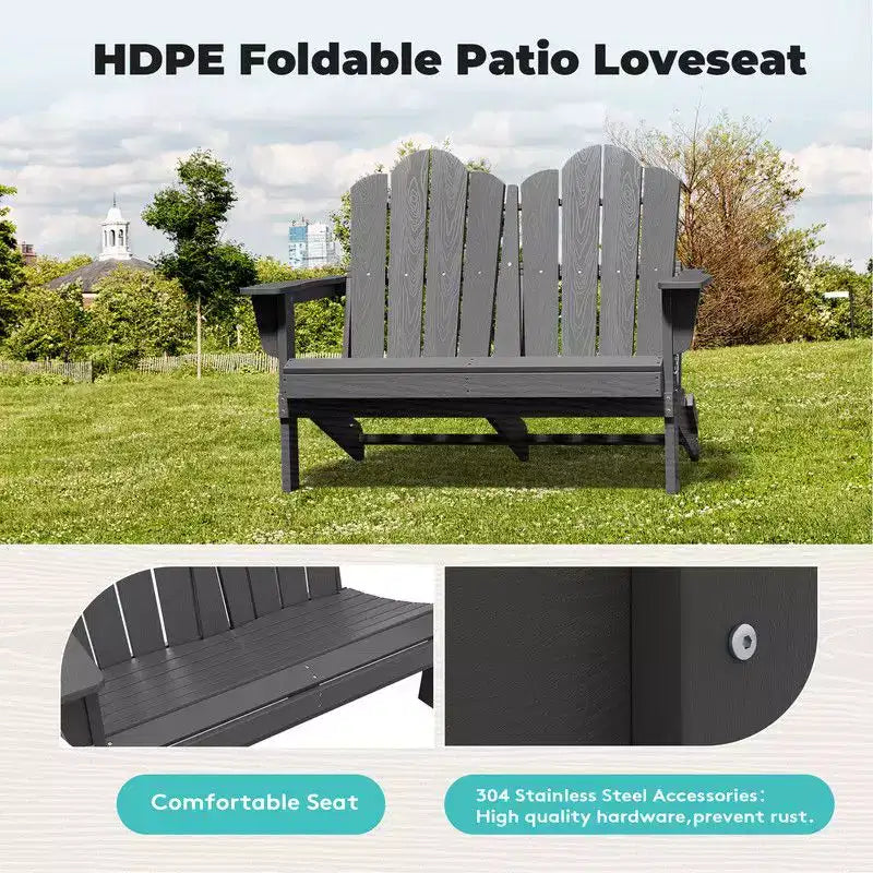 Hyleory Sedia Adirondack a 2 posti, poltrona doppia morbida, sedia pieghevole da balcone Cloud, resistente alle intemperie