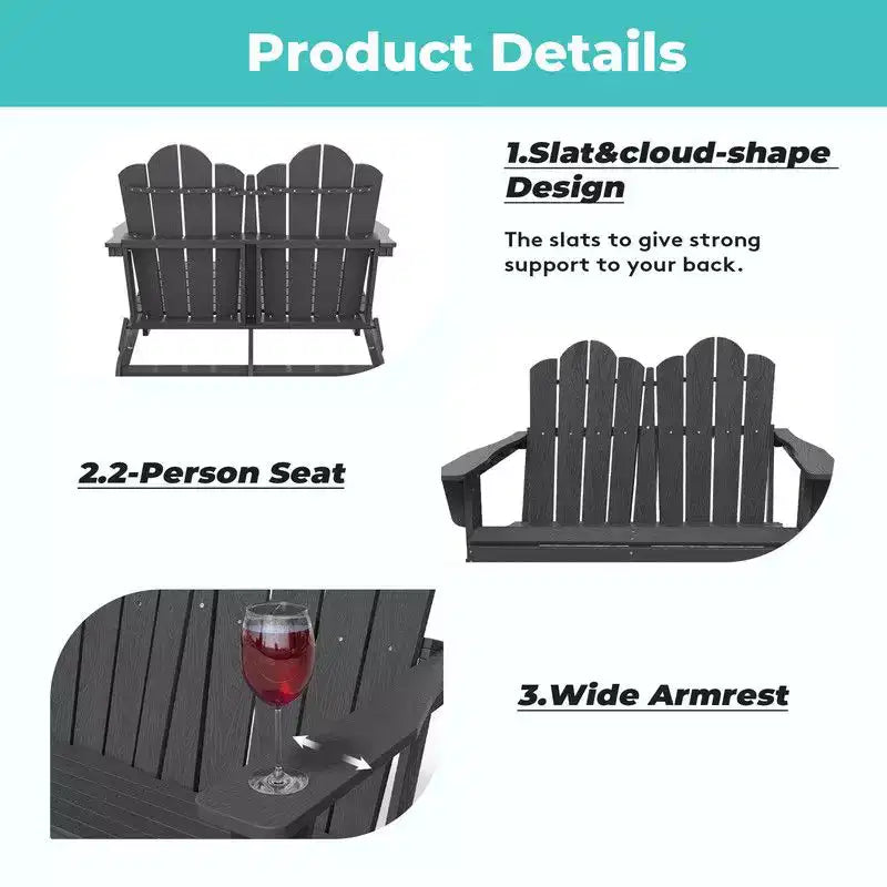 Hyleory Sedia Adirondack a 2 posti, poltrona doppia morbida, sedia pieghevole da balcone Cloud, resistente alle intemperie