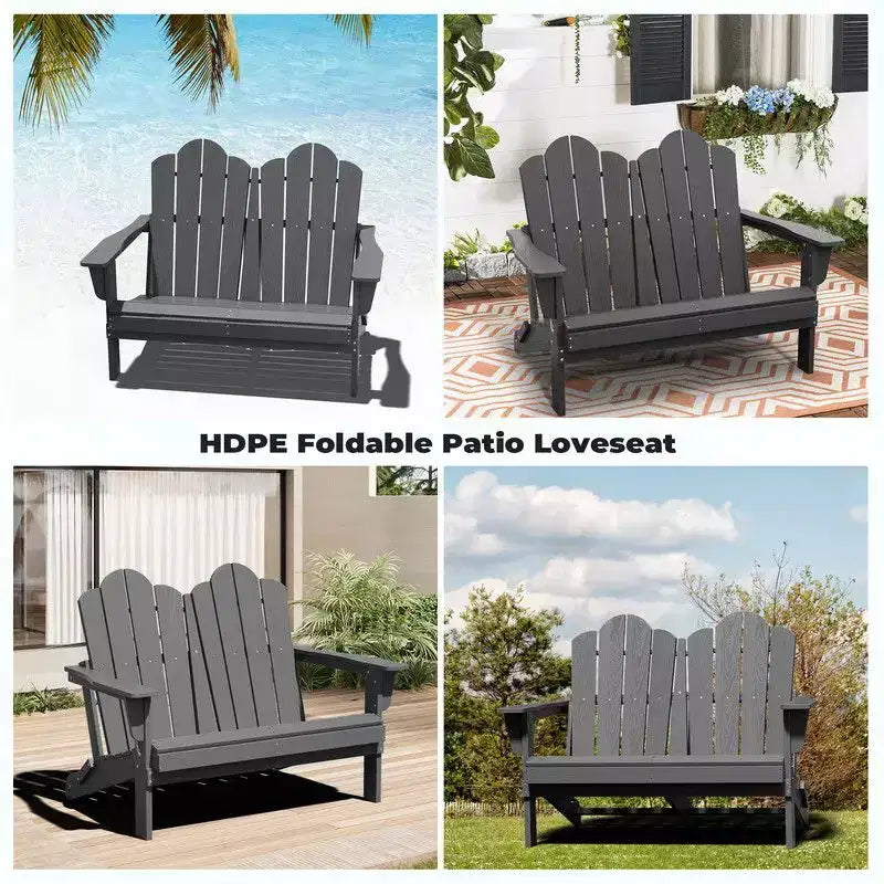 Hyleory Sedia Adirondack a 2 posti, poltrona doppia morbida, sedia pieghevole da balcone Cloud, resistente alle intemperie