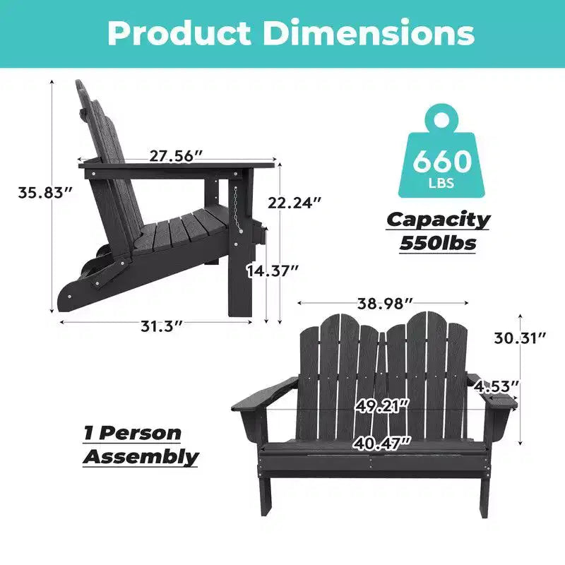 Hyleory Sedia Adirondack a 2 posti, poltrona doppia morbida, sedia pieghevole da balcone Cloud, resistente alle intemperie