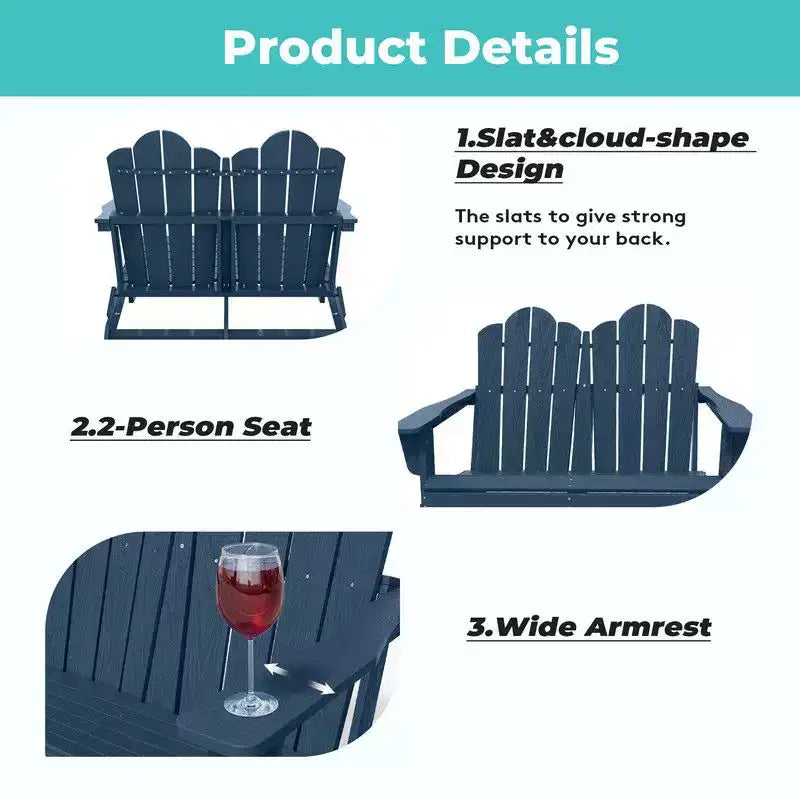 Hyleory Sedia Adirondack a 2 posti, poltrona doppia morbida, sedia pieghevole da balcone Cloud, resistente alle intemperie