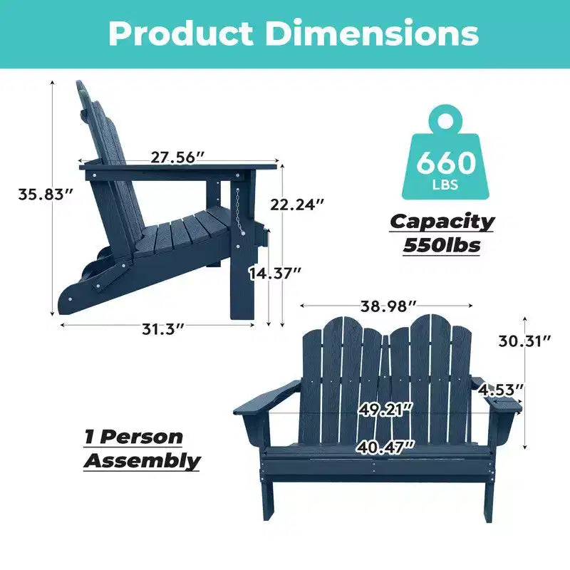 Hyleory Sedia Adirondack a 2 posti, poltrona doppia morbida, sedia pieghevole da balcone Cloud, resistente alle intemperie