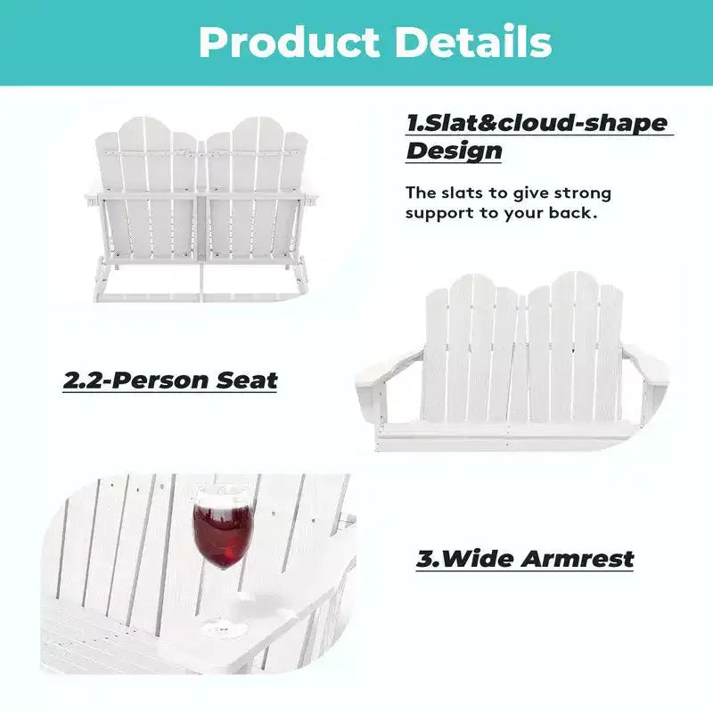 Hyleory Sedia Adirondack a 2 posti, poltrona doppia morbida, sedia pieghevole da balcone Cloud, resistente alle intemperie