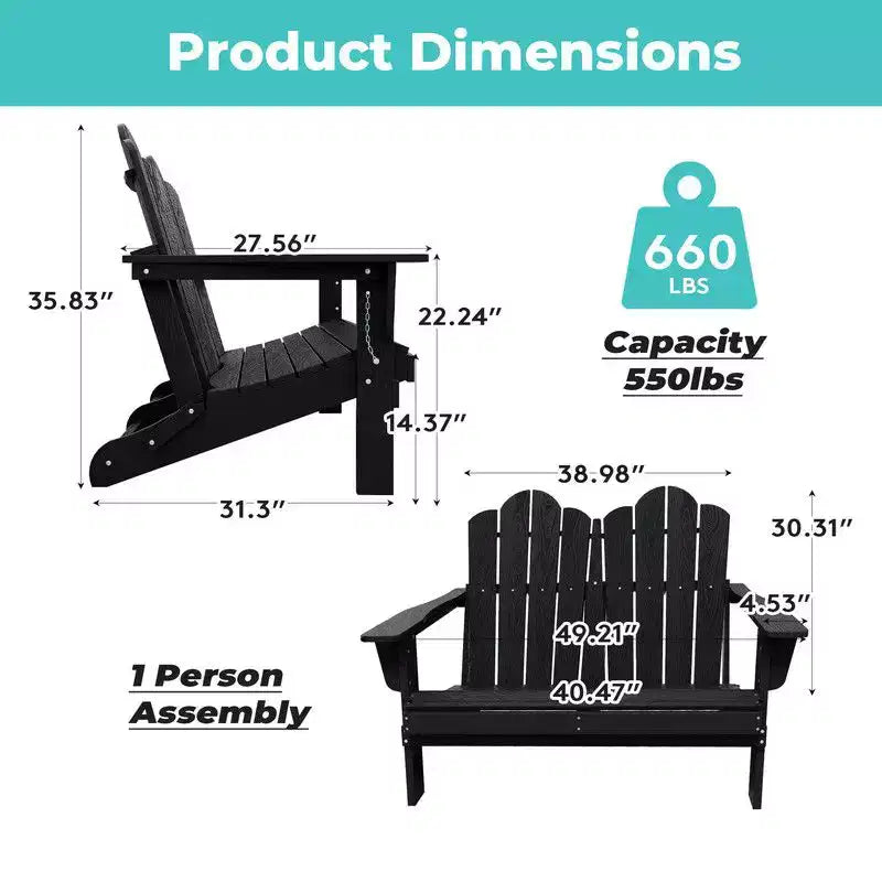 Hyleory Sedia Adirondack a 2 posti, poltrona doppia morbida, sedia pieghevole da balcone Cloud, resistente alle intemperie