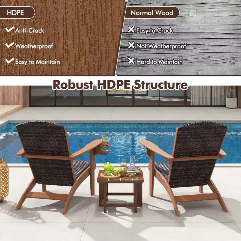 Fauteuil de jardin Adirondack Costway avec assise rembourrée en rotin, accoudoirs larges et porte-gobelet caché Noir/Marron/Gris/Blanc