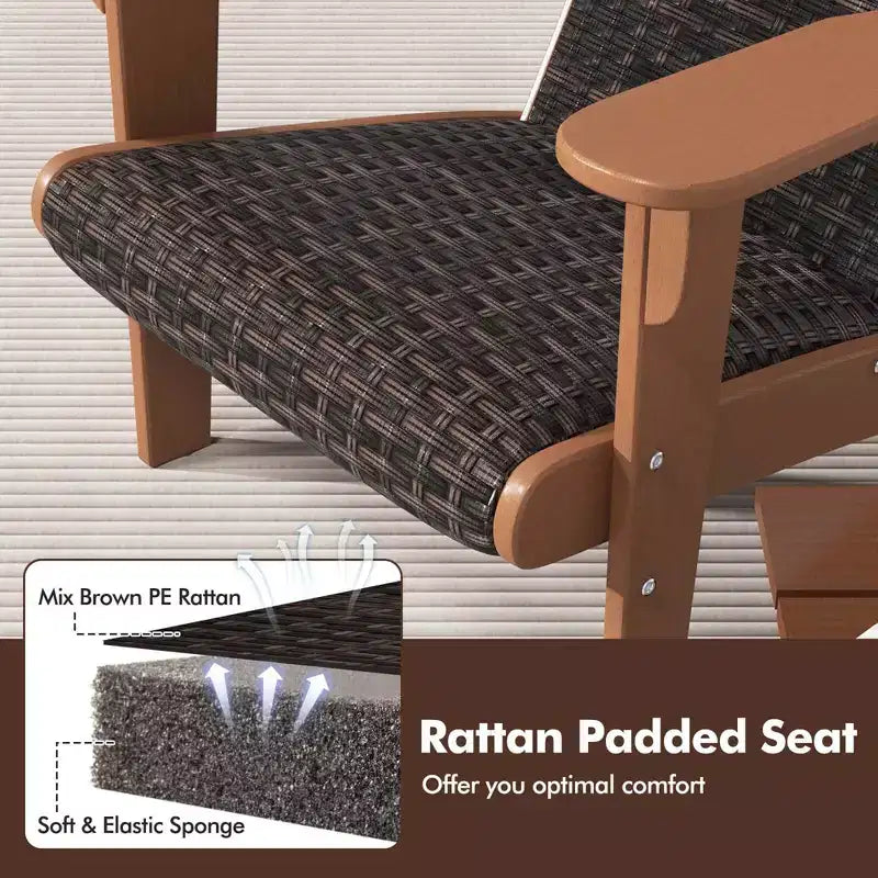Fauteuil de jardin Adirondack Costway avec assise rembourrée en rotin, accoudoirs larges et porte-gobelet caché Noir/Marron/Gris/Blanc