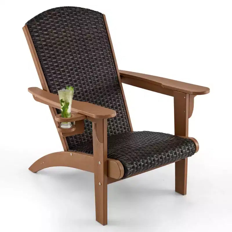 Fauteuil de jardin Adirondack Costway avec assise rembourrée en rotin, accoudoirs larges et porte-gobelet caché Noir/Marron/Gris/Blanc