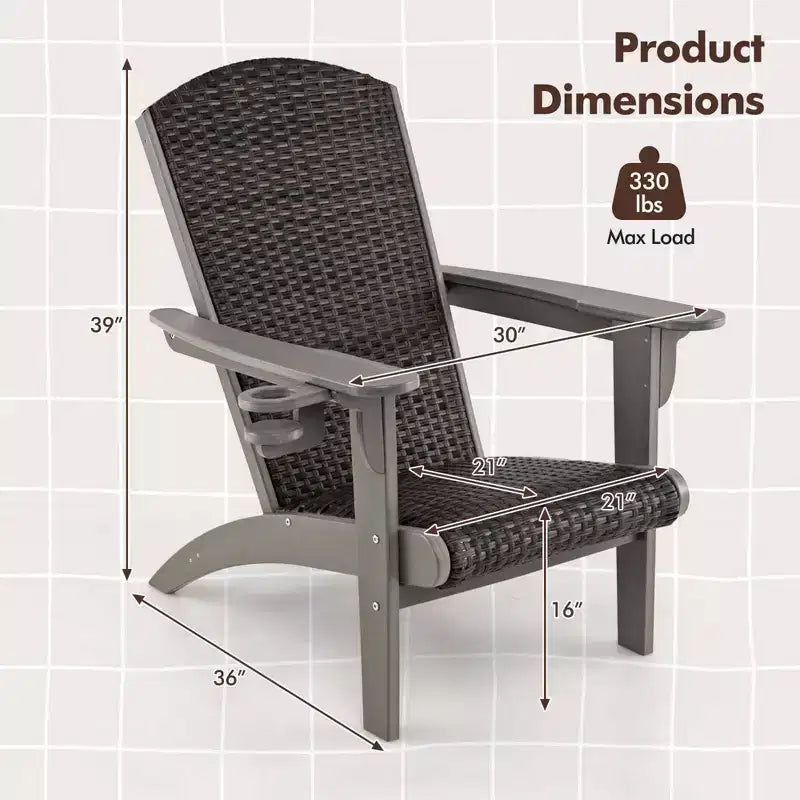 Fauteuil de jardin Adirondack Costway avec assise rembourrée en rotin, accoudoirs larges et porte-gobelet caché Noir/Marron/Gris/Blanc