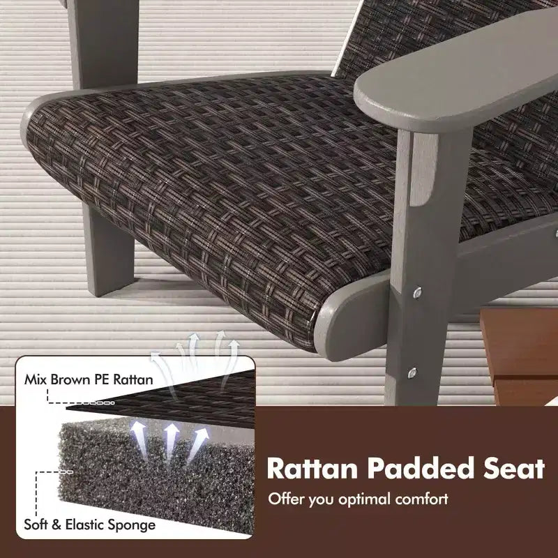 Fauteuil de jardin Adirondack Costway avec assise rembourrée en rotin, accoudoirs larges et porte-gobelet caché Noir/Marron/Gris/Blanc