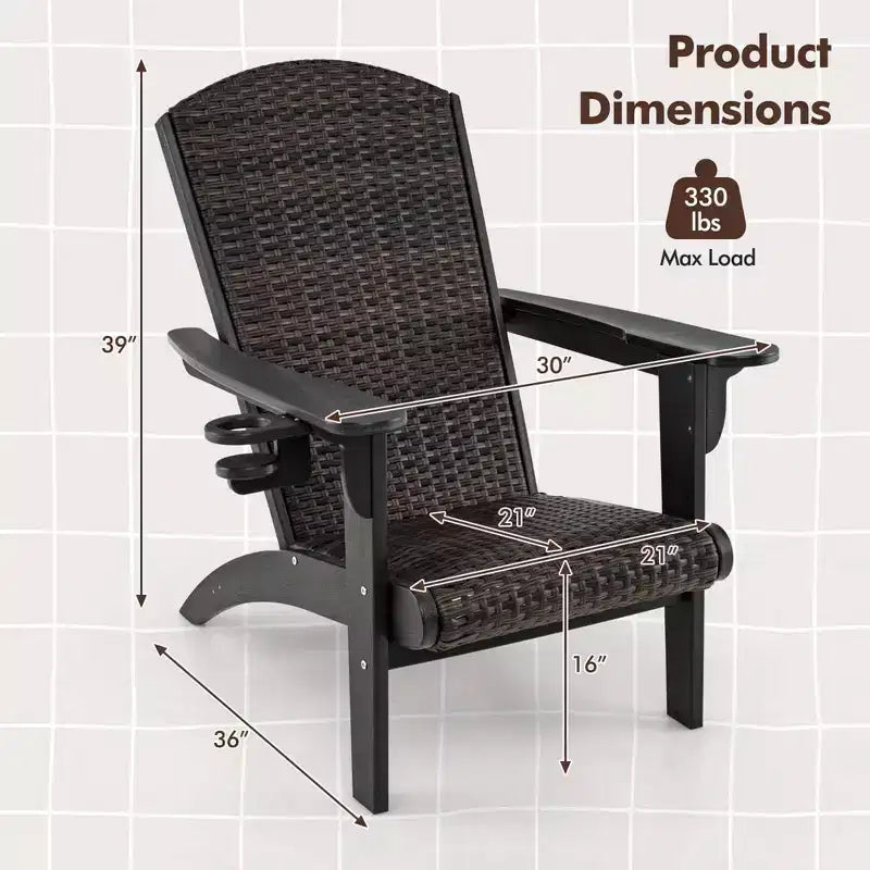 Fauteuil de jardin Adirondack Costway avec assise rembourrée en rotin, accoudoirs larges et porte-gobelet caché Noir/Marron/Gris/Blanc