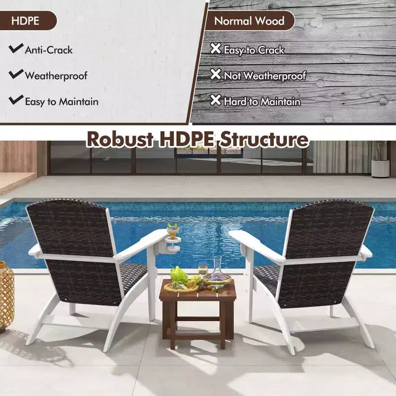 Fauteuil de jardin Adirondack Costway avec assise rembourrée en rotin, accoudoirs larges et porte-gobelet caché Noir/Marron/Gris/Blanc