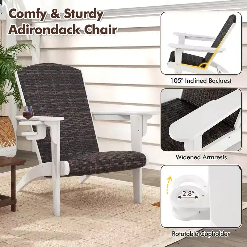 Fauteuil de jardin Adirondack Costway avec assise rembourrée en rotin, accoudoirs larges et porte-gobelet caché Noir/Marron/Gris/Blanc