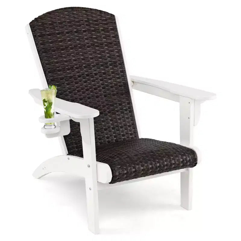Fauteuil de jardin Adirondack Costway avec assise rembourrée en rotin, accoudoirs larges et porte-gobelet caché Noir/Marron/Gris/Blanc