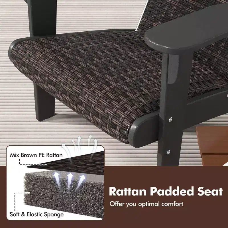 Fauteuil de jardin Adirondack Costway avec assise rembourrée en rotin, accoudoirs larges et porte-gobelet caché Noir/Marron/Gris/Blanc