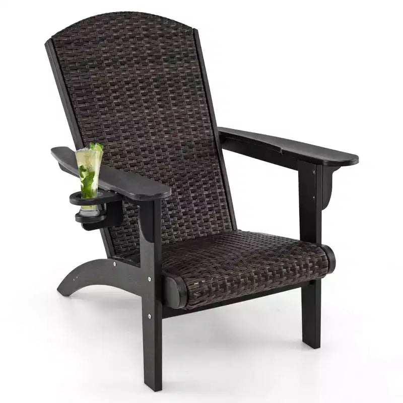 Fauteuil de jardin Adirondack Costway avec assise rembourrée en rotin, accoudoirs larges et porte-gobelet caché Noir/Marron/Gris/Blanc