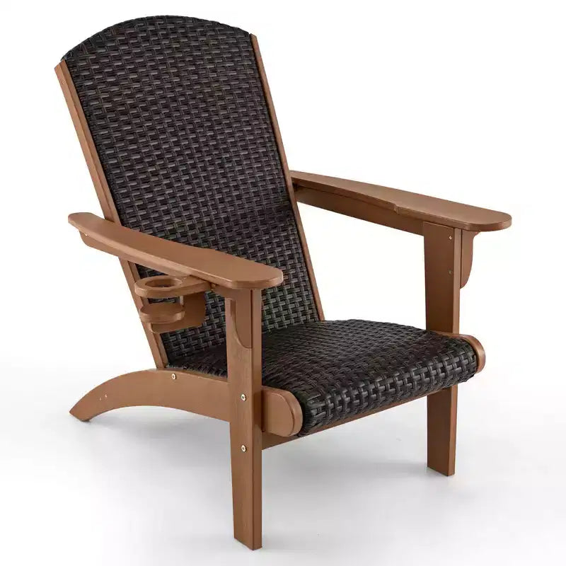 Fauteuil de jardin Adirondack Costway avec assise rembourrée en rotin, accoudoirs larges et porte-gobelet caché Noir/Marron/Gris/Blanc