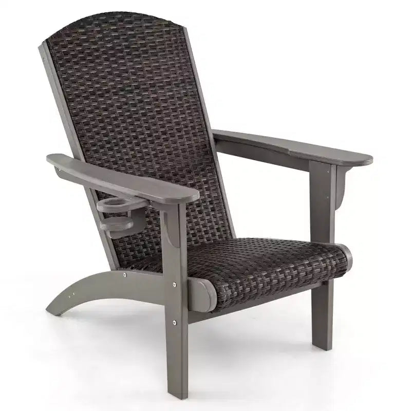Fauteuil de jardin Adirondack Costway avec assise rembourrée en rotin, accoudoirs larges et porte-gobelet caché Noir/Marron/Gris/Blanc