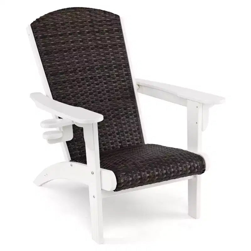 Fauteuil de jardin Adirondack Costway avec assise rembourrée en rotin, accoudoirs larges et porte-gobelet caché Noir/Marron/Gris/Blanc