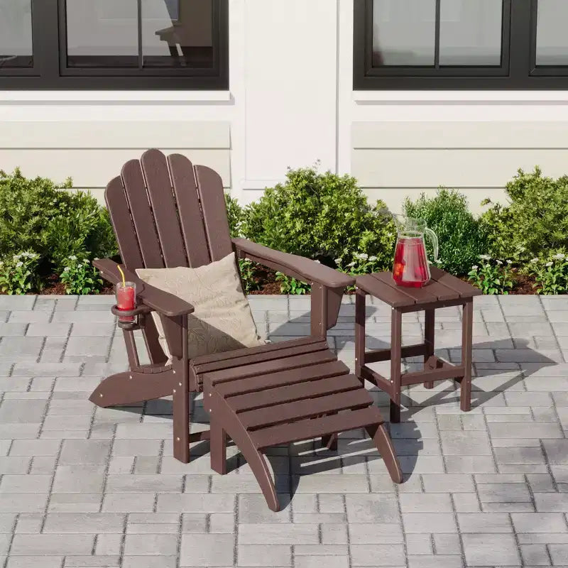 WestinTrends Ensemble 3 pièces de chaise Adirondack avec porte-gobelet, pouf pliant et table