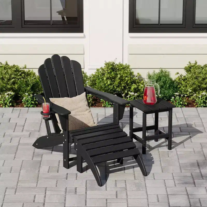 WestinTrends Ensemble 3 pièces de chaise Adirondack avec porte-gobelet, pouf pliant et table