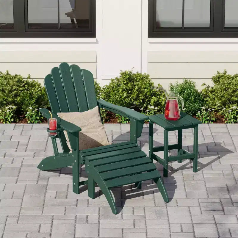 WestinTrends Ensemble 3 pièces de chaise Adirondack avec porte-gobelet, pouf pliant et table