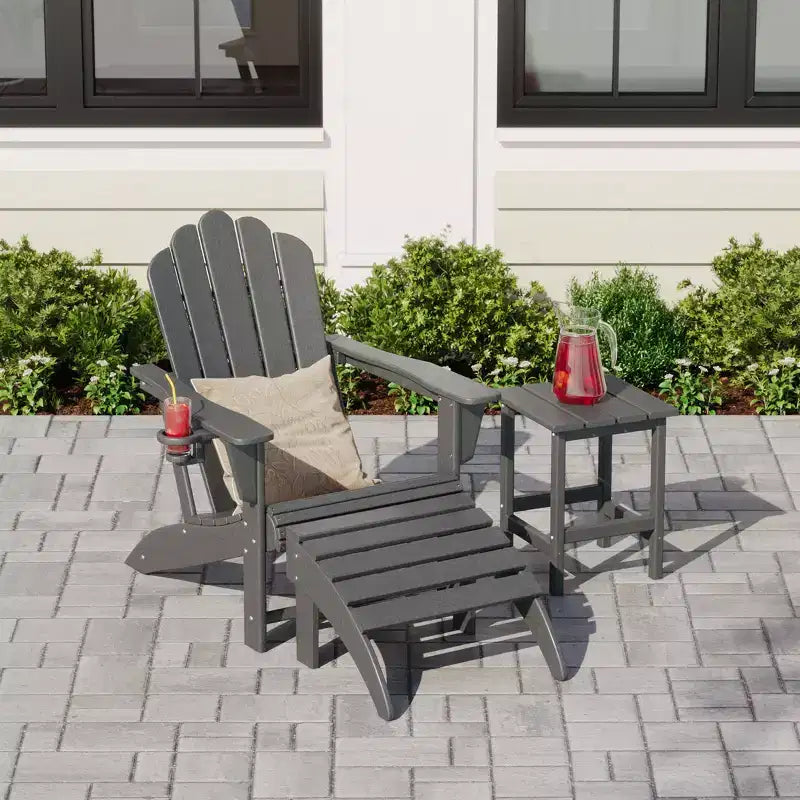 WestinTrends Ensemble 3 pièces de chaise Adirondack avec porte-gobelet, pouf pliant et table
