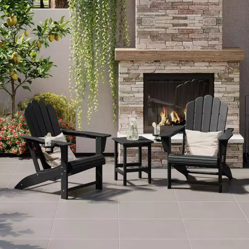 Ensemble de 3 meubles de patio WestinTrends Highland en PEHD avec fauteuil Adirondack, porte-gobelet et table