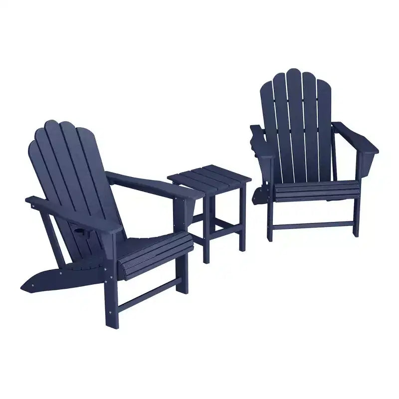 WestinTrends Highland Set da 3 Pezzi per Patio Esterno con Sedia Adirondack in HDPE con Portabicchieri e Tavolo