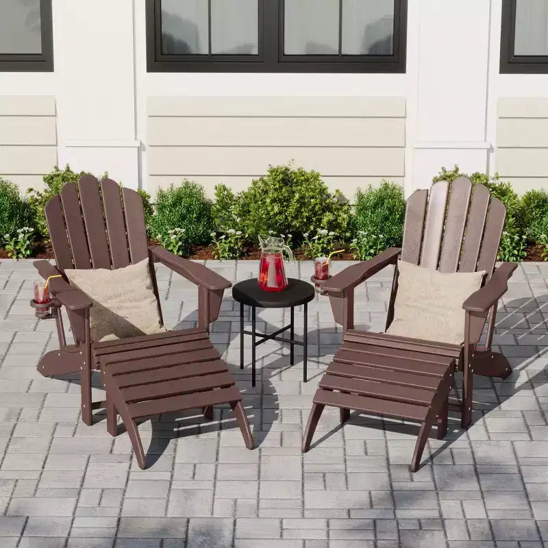 WestinTrends Highland Set di 4 sedie Adirondack da esterno in HDPE con poggiapiedi e portabicchieri