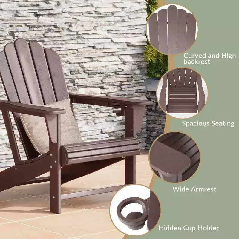 WestinTrends Highland Set di 4 sedie Adirondack da esterno in HDPE con poggiapiedi e portabicchieri