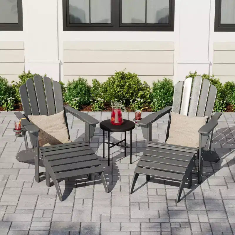 WestinTrends Highland Set di 4 sedie Adirondack da esterno in HDPE con poggiapiedi e portabicchieri