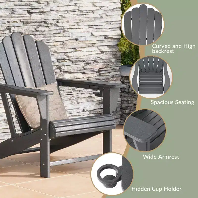 WestinTrends Highland Set di 4 sedie Adirondack da esterno in HDPE con poggiapiedi e portabicchieri