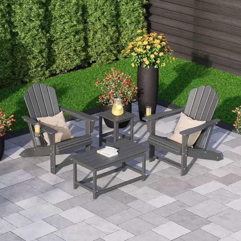 WestinTrends Highland Set da 4 Pezzi con Sedie Adirondack, Portabicchieri e Tavolino