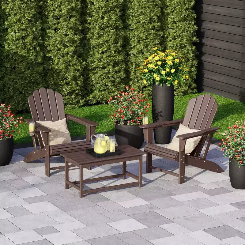 WestinTrends Highland Set di 3 Sedie Adirondack con Portabicchieri e Tavolino da Caffè