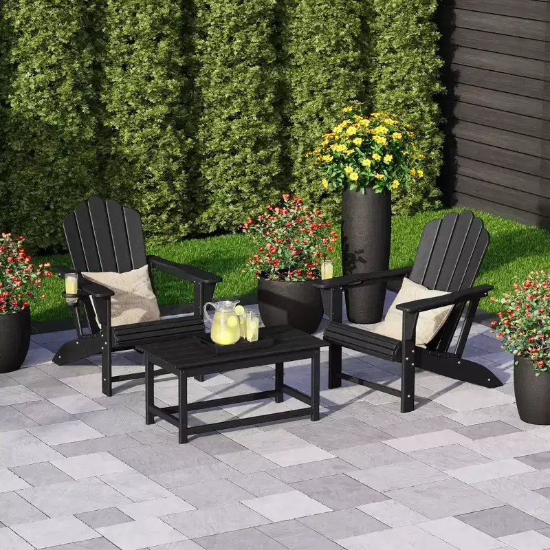 WestinTrends Highland Set di 3 Sedie Adirondack con Portabicchieri e Tavolino da Caffè