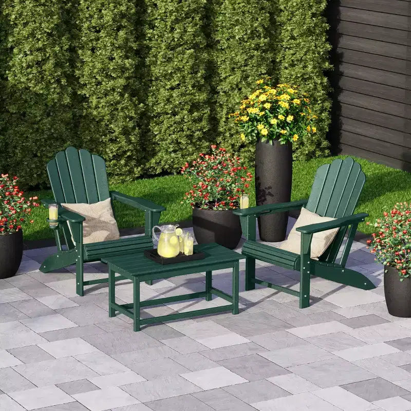 WestinTrends Highland Set di 3 Sedie Adirondack con Portabicchieri e Tavolino da Caffè