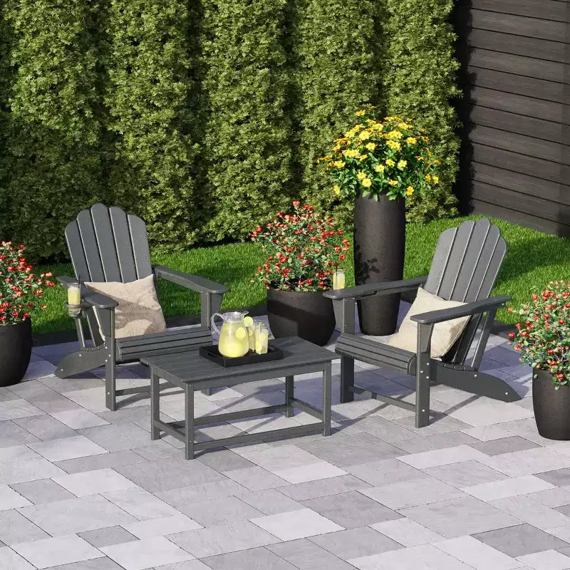 WestinTrends Highland Set di 3 Sedie Adirondack con Portabicchieri e Tavolino da Caffè