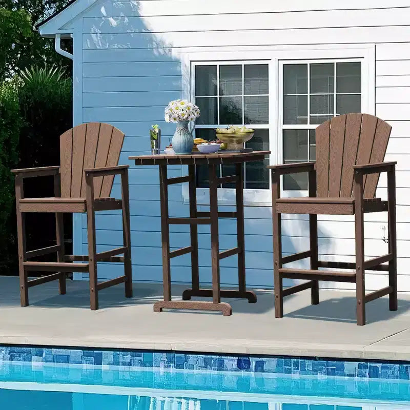 Hyleory Set da Bar 3 Pezzi in HDPE con Sgabelli Bar Adirondack - Mobili da Esterno Durevoli per un Intrattenimento di Stile