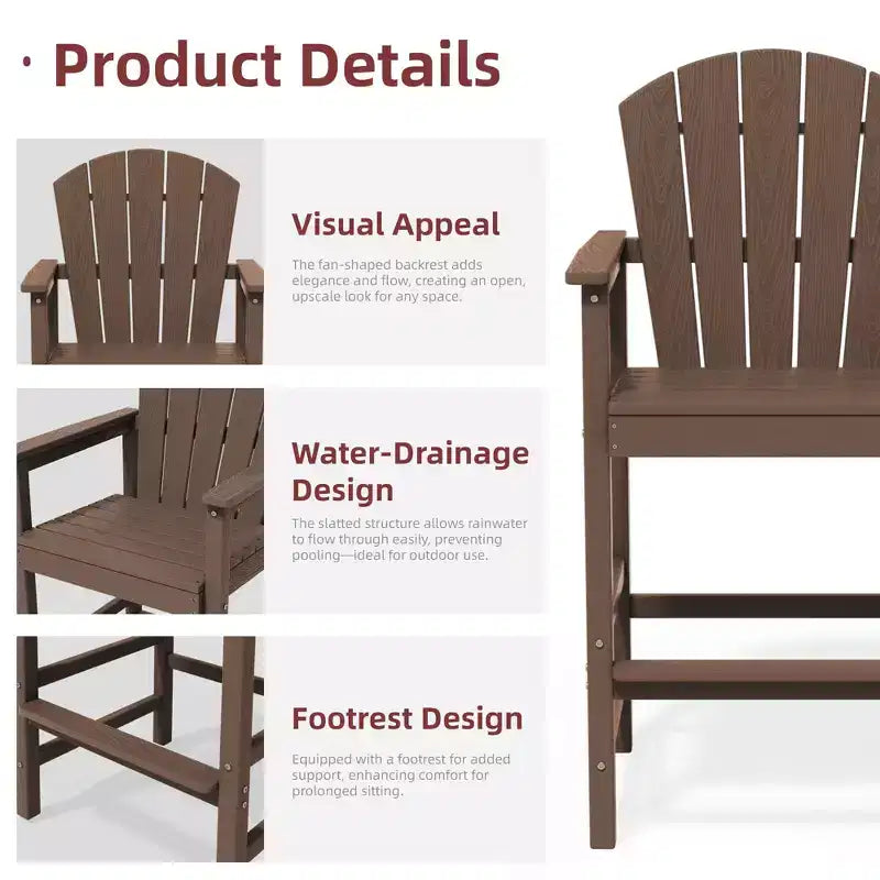 Hyleory Set da Bar 3 Pezzi in HDPE con Sgabelli Bar Adirondack - Mobili da Esterno Durevoli per un Intrattenimento di Stile