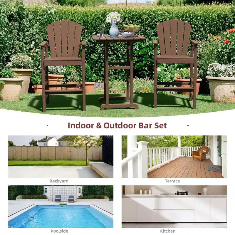 Hyleory Set da Bar 3 Pezzi in HDPE con Sgabelli Bar Adirondack - Mobili da Esterno Durevoli per un Intrattenimento di Stile