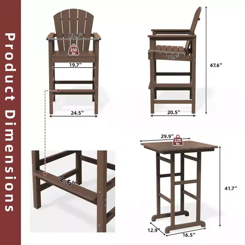Hyleory Set da Bar 3 Pezzi in HDPE con Sgabelli Bar Adirondack - Mobili da Esterno Durevoli per un Intrattenimento di Stile